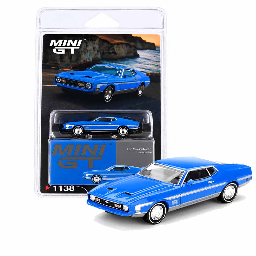 1971 Ford Mustang Mach1 Grabber Blue Mini GT 1:64 – Hanz Driven