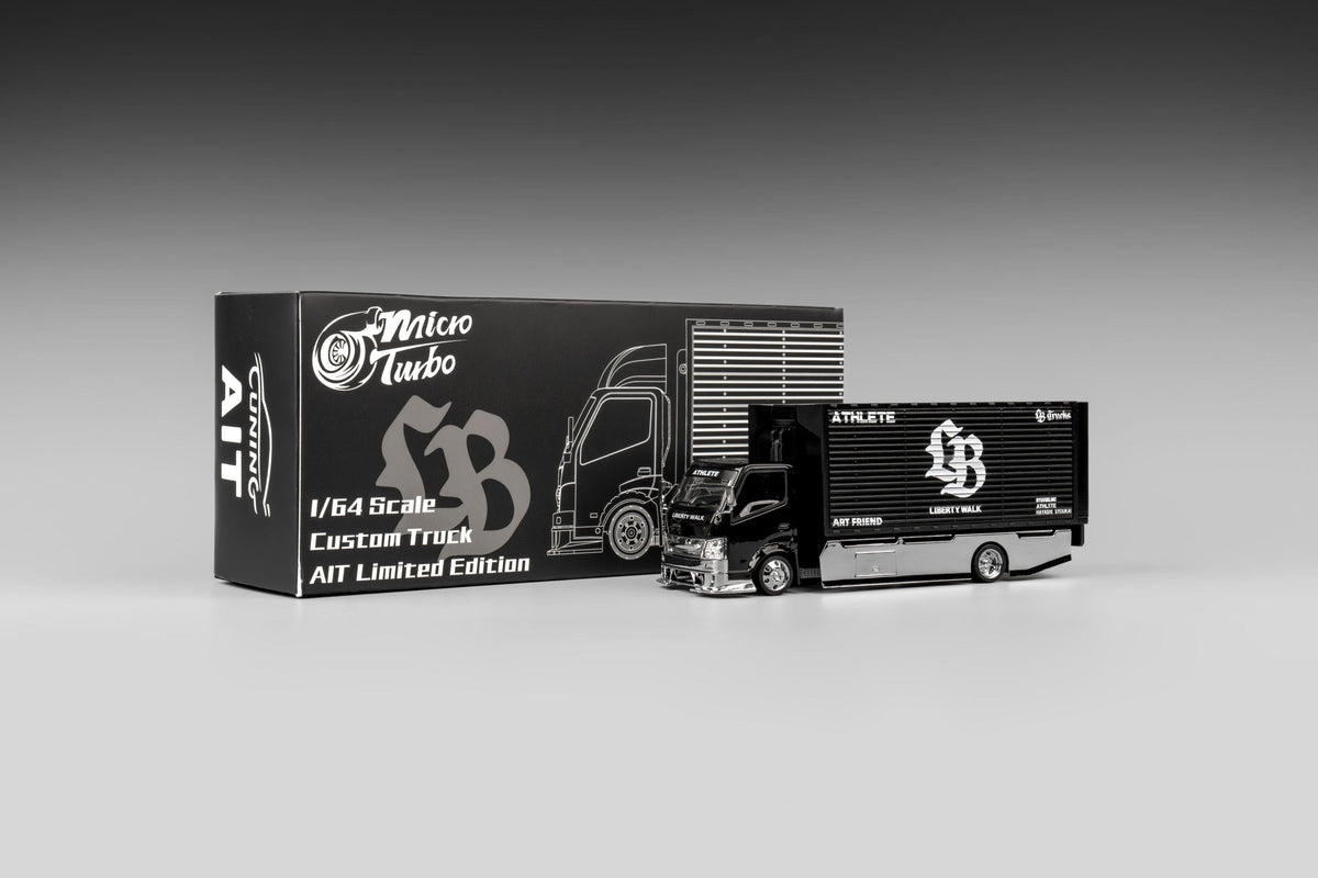 Custom Box Truck Silhouette Liberty Walk AIT Black Micro Turbo 1/64 scale mt6404B9