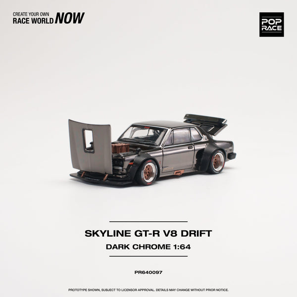 Skyline GT-R V8 Drift Hakosuka Dark Chrome 1/64 Pop Race PR640097