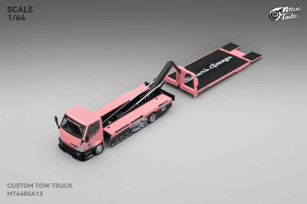 Simon's Garage Custom Hauler Flat Bed Tow Truck Pink  Micro Turbo 1/64 scale