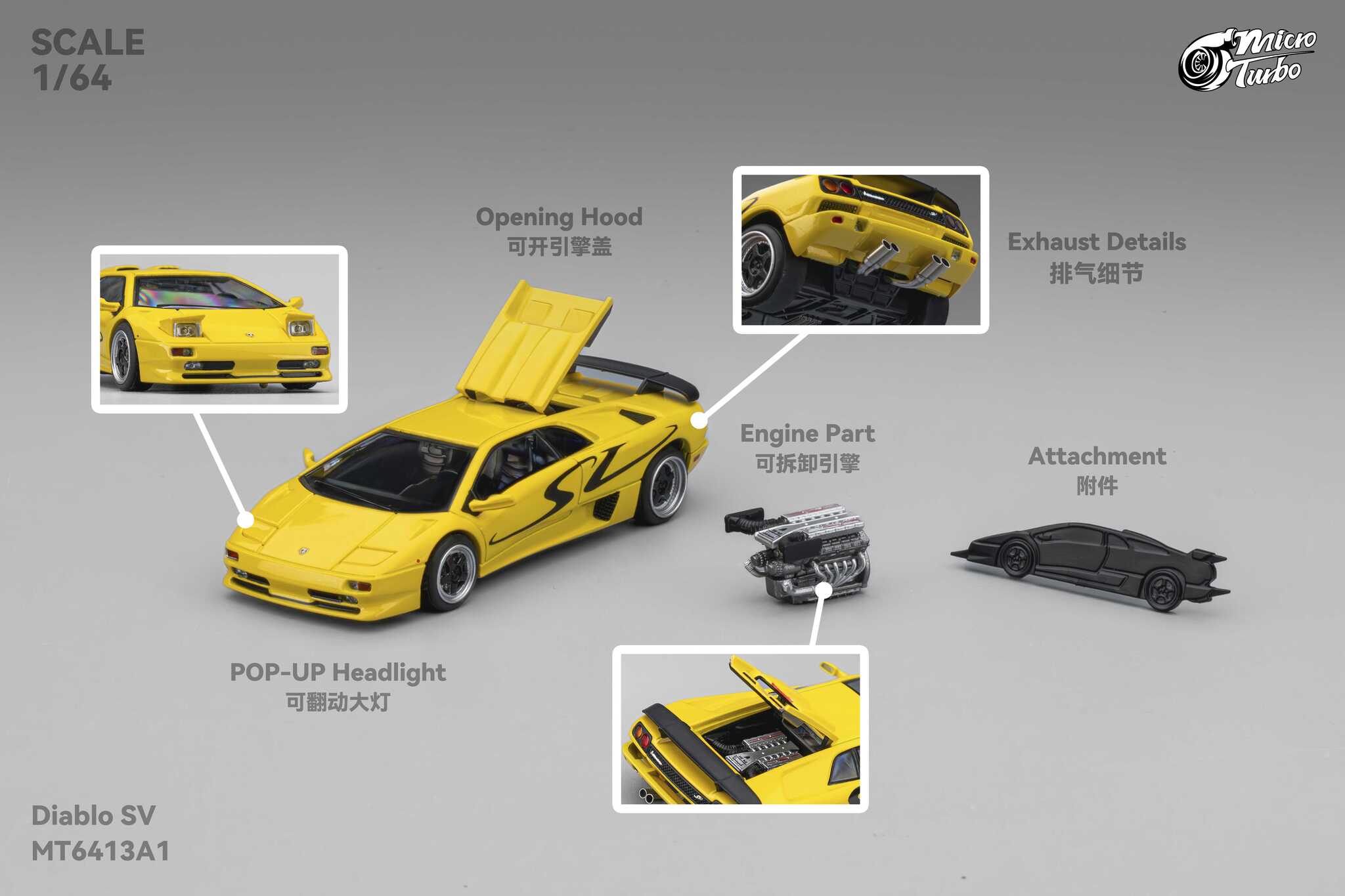 Custom Diablo SV Metallic Yellow Micro Turbo 1/64 scale – Hanz Driven