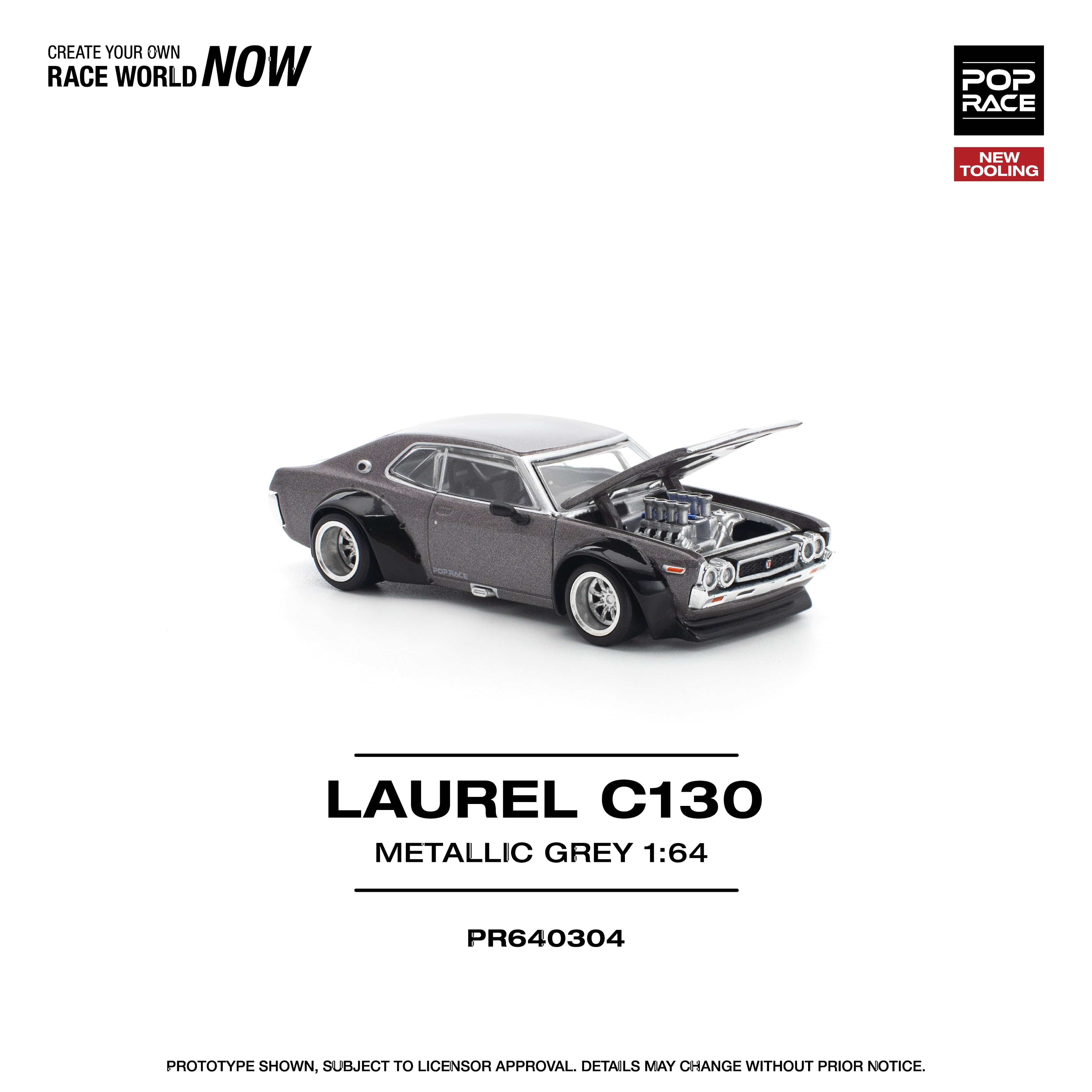 Nissan Laurel C130 Metallic Grey 1/64 Pop Race – Hanz Driven