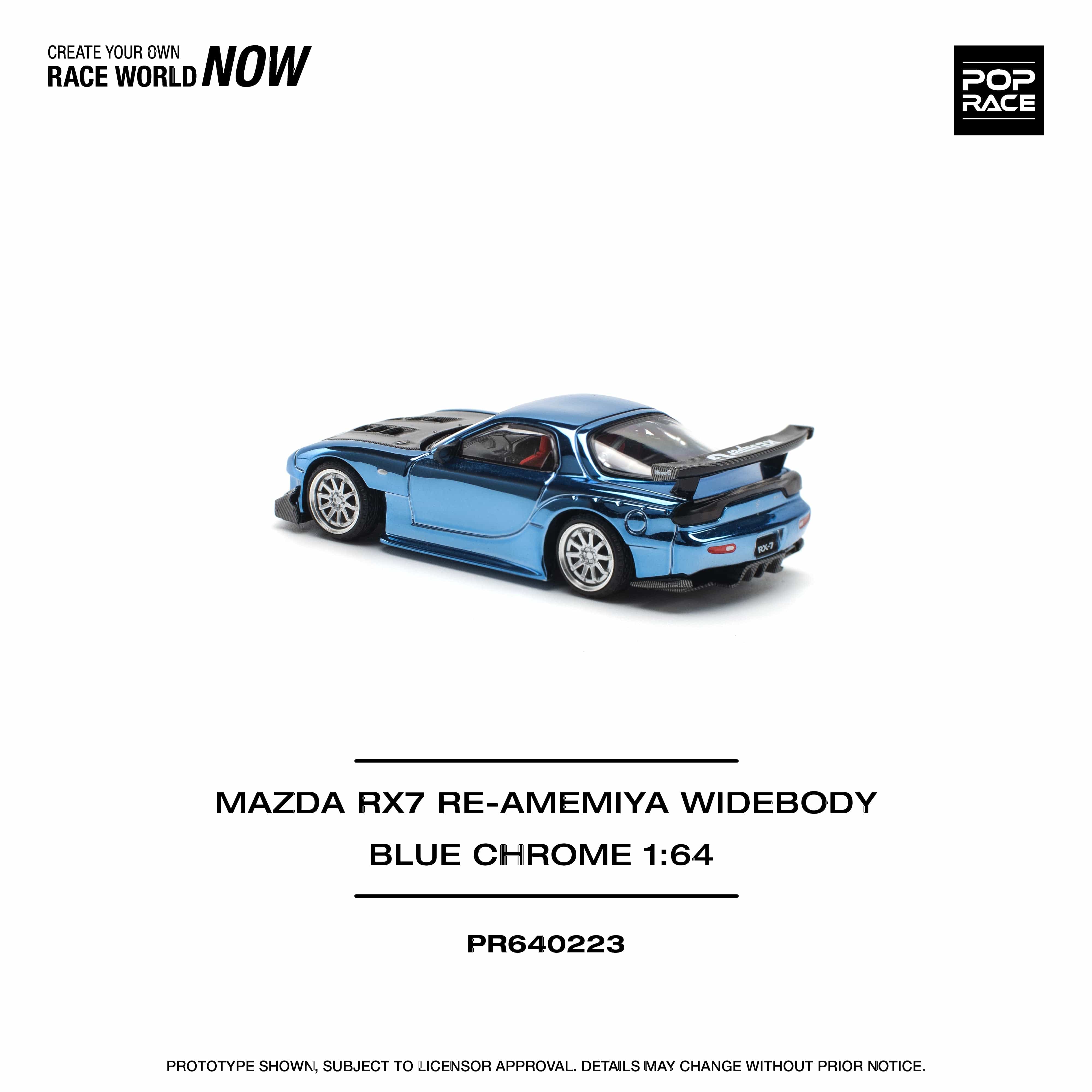 Mazda RX-7 FD3S Re-Amemiya Widebody Blue Chrome 1/64 Pop Race