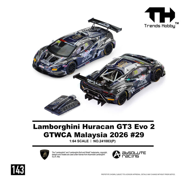 (PRE-ORDER) Lamborghini Huracan GT3 EVO2 GT World Challenge Asia Malaysia 2026 No. 29 Trends Hobby 1/64 241083(P)