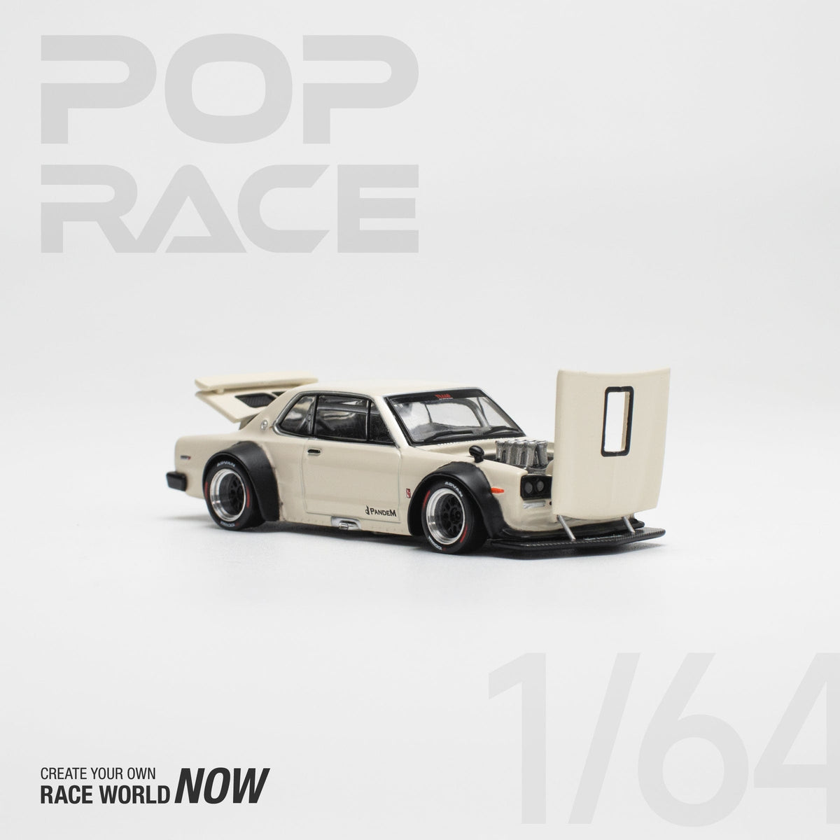 Skyline GT-R V8 Drift (Hakosuka) White 1/64 Pop Race PR640113