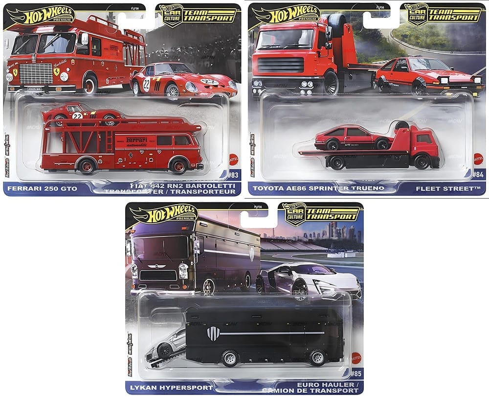 Hot Wheels Team Transport 2025 H Case 3x car set 1/64 scale Ferrari 250 GTO Trueno