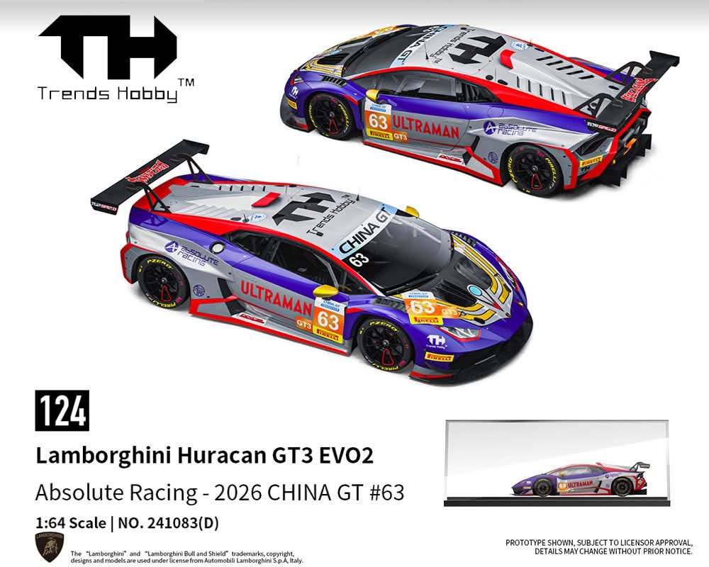 Lamborghini Huracan GT3 Evo 2 Ultraman Absolute Racing CHINA GT 2026 #63 Trends Hobby 241083(D)