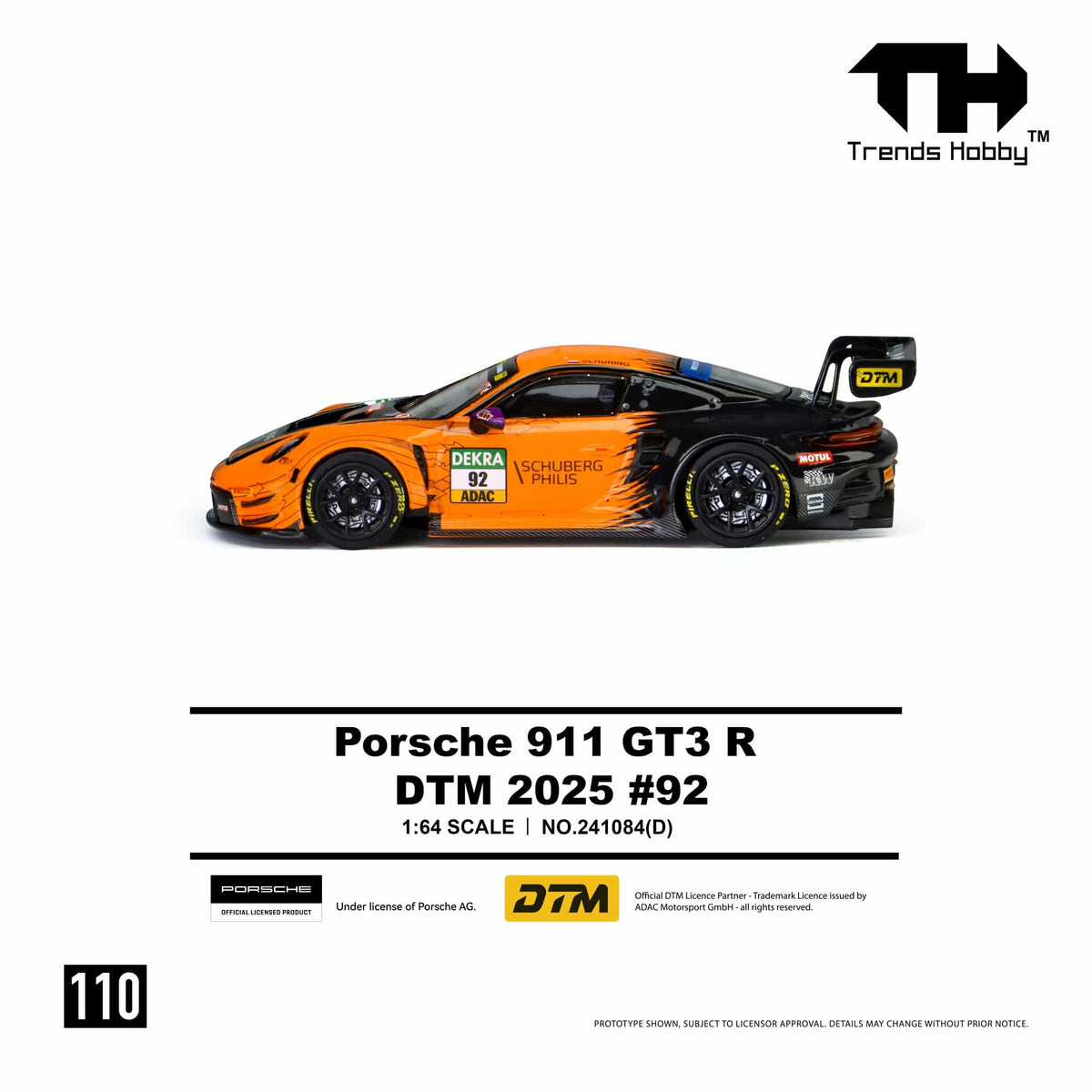 (PRE-ORDER) Porsche 911 GT3 R DTM 2025 No. 92 Trends Hobby 1/64 241084(D)