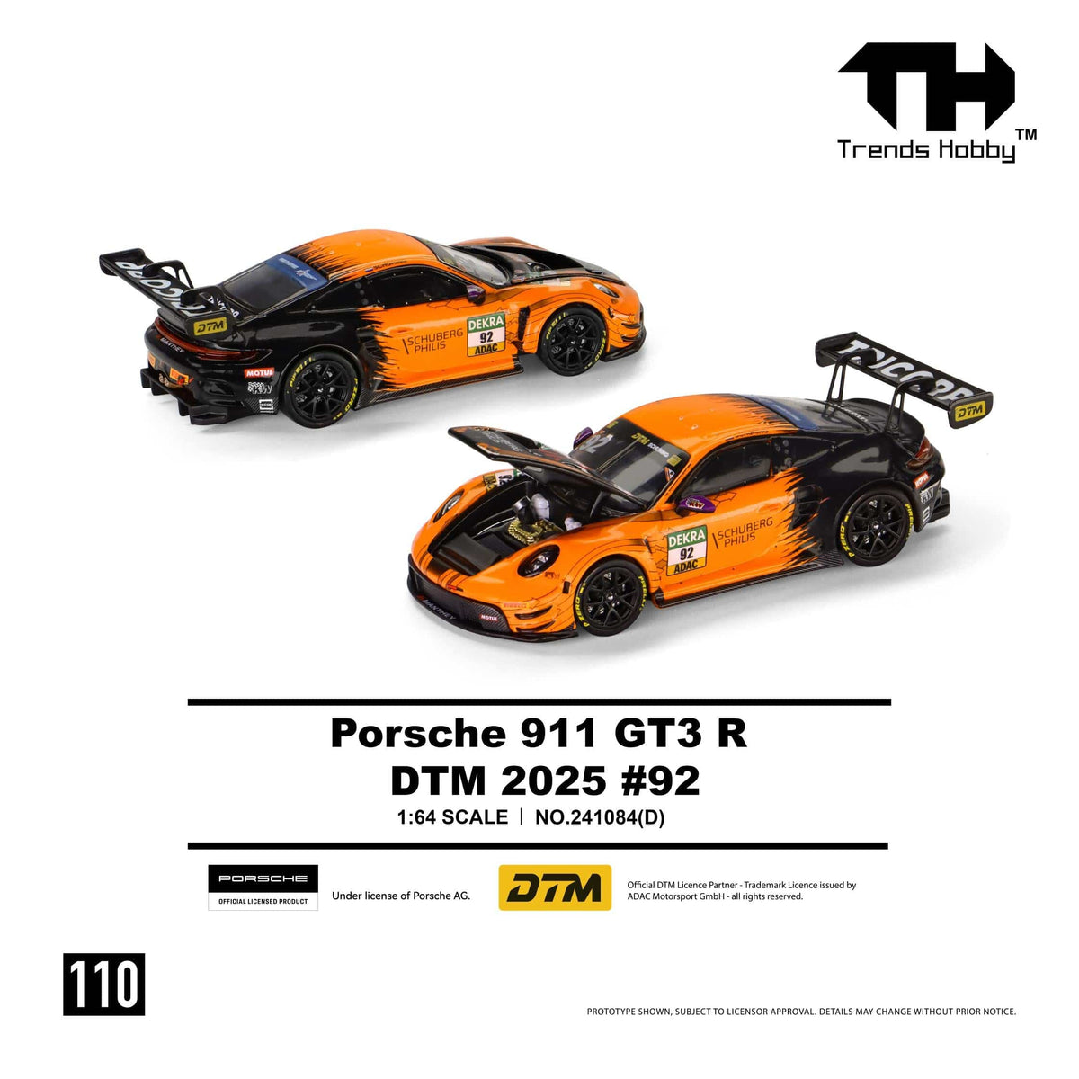 (PRE-ORDER) Porsche 911 GT3 R DTM 2025 No. 92 Trends Hobby 1/64 241084(D)