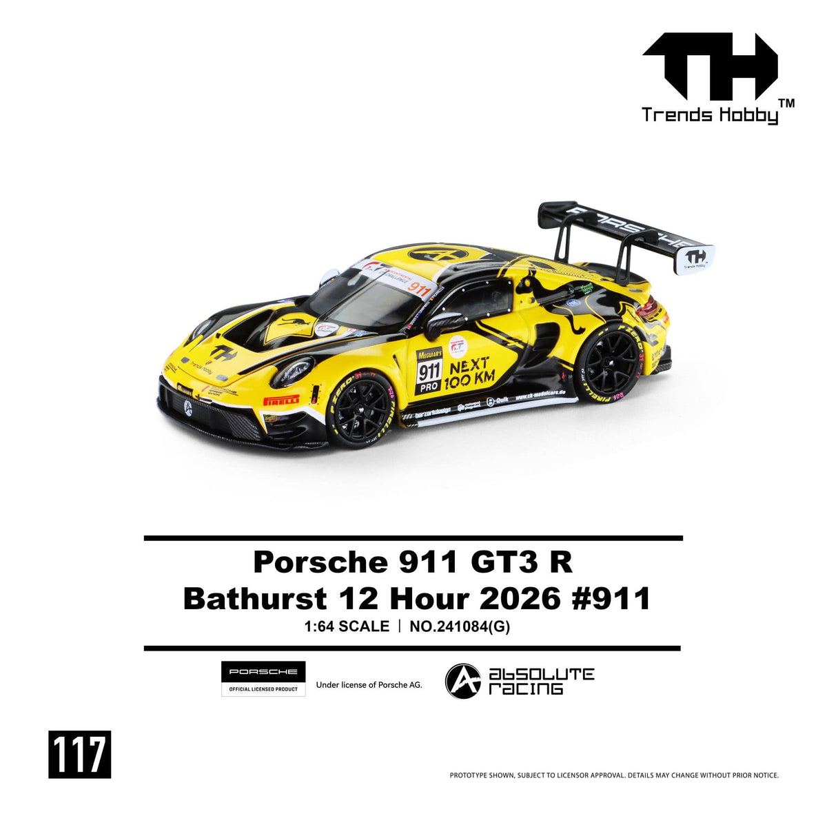 (PRE-ORDER) Porsche 911 GT3 R Bathurst 12H 2026 No. 911 Trends Hobby 1/64 241084(G)