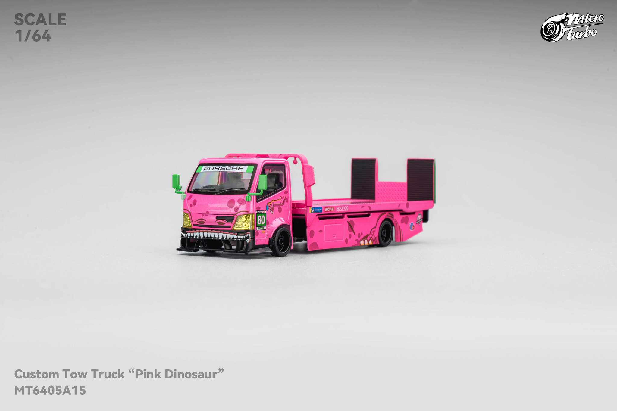 Pink Roxy Dino Custom Tow Truck Flat Bed Mega Gear | Micro Turbo 1