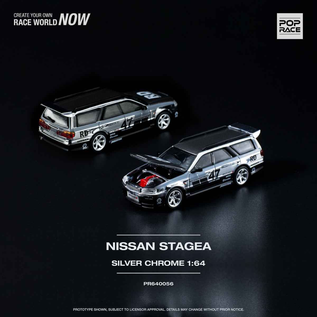 GTR R34 Stagea  Race Department Chrome Nissan Skyline Wagon Pop Race 1/64 scale (pre-order) PR640056