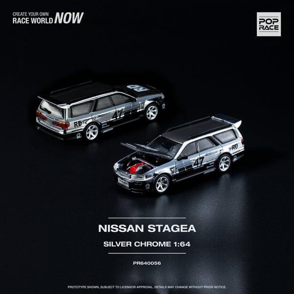 GTR R34 Stagea  Race Department Chrome Nissan Skyline Wagon Pop Race 1/64 scale (pre-order) PR640056