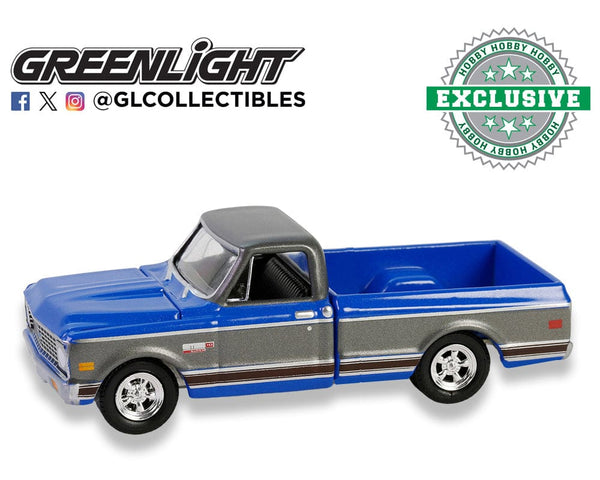 1972 Chevrolet Cheyenne C10 Short Bed Blue Grey Greenlight Hobby Exclusive 1:64