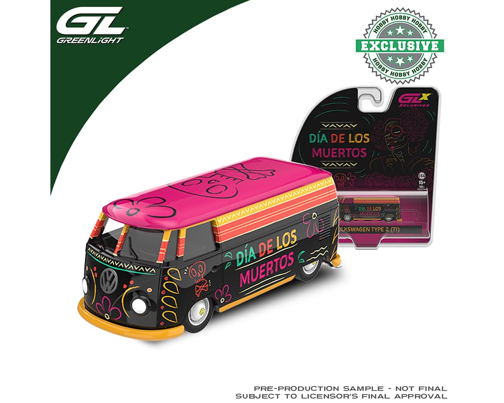 (PRE-ORDER) Volkswagen type 2 Dia De Los Muertos 2026 Black Pink Hobby Exclusive Greenlight 1:64 30615