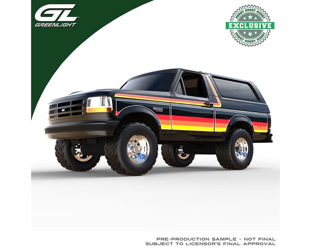 1996 Ford Bronco XLT Black with Sunset Stripes Greenlight 1/64 30624