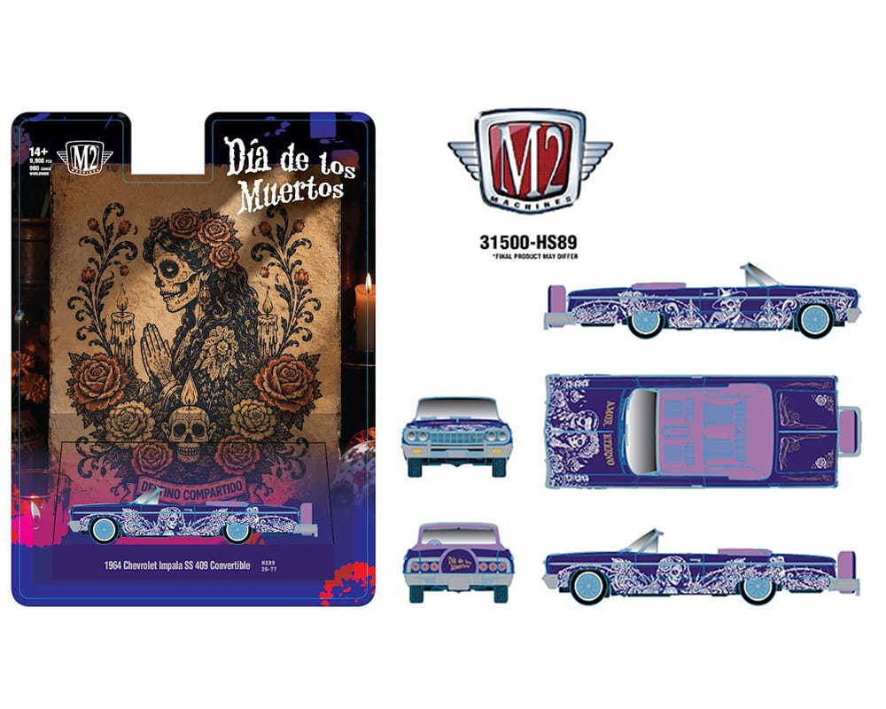 1964 Chevrolet Impala SS 409 Convertible Dia De Los Muertos Purple M2 Machines 1:64