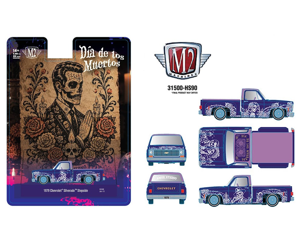 1979 Chevrolet Silverado Stepside Dia De Los Muertos Purple M2 Machines 1:64