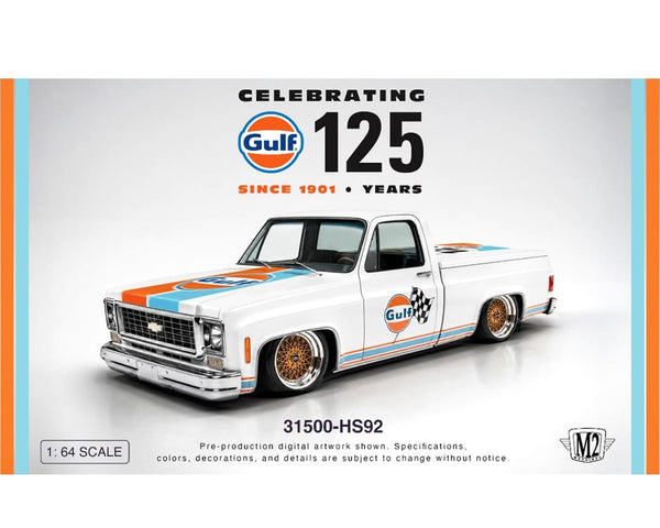1973 Chevrolet Custom Deluxe 10 "GULF" White M2 Machines 1/64 31500-HS92