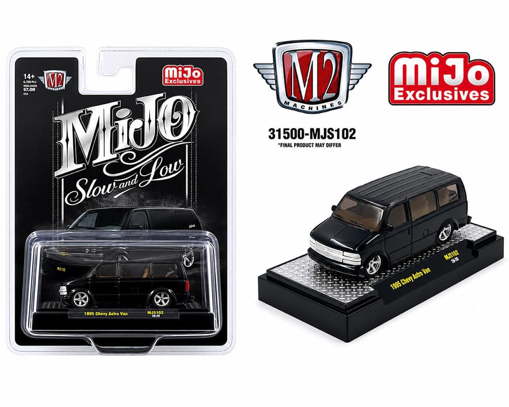 1995 Chevrolet Astro Van Custom Slow & Low Black MiJo Exclusives M2 Machines 1/64 scale 31500-MJS102