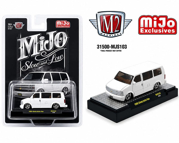 995 Chevrolet Astro Van Custom Slow & Low White MiJo Exclusives M2 Machines 1/64 scale 31500-MJS103