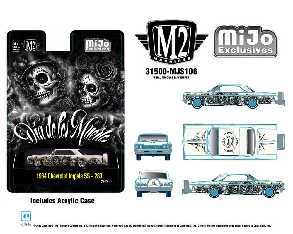 (PRE-ORDER) 2026 Dias De Los Muertos 1964 Chevrolet Impala SS Hard Top Lowriders Pearl White Mijo Exclusives M2 Machines 1:64 31500-MJS106