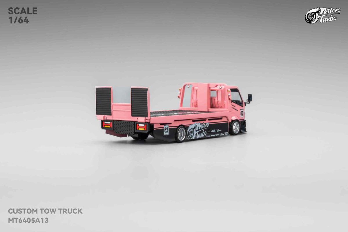 Simon's Garage Custom Hauler Flat Bed Tow Truck Pink  Micro Turbo 1/64 scale