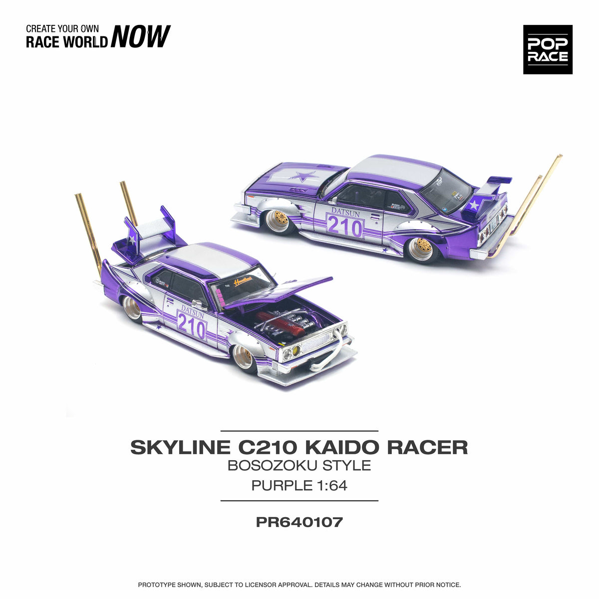 Skyline C210 Kaido Racer Bosozoku Style Purple Chrome Pop Race 1/64 PR640107