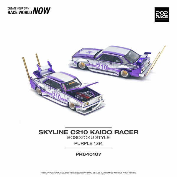 Skyline C210 Kaido Racer Bosozoku Style Purple Chrome Pop Race 1/64 PR640107