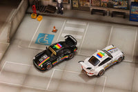 Street Weapon Porsche RWB 964 Apple #89 white high wing — rear view; black version shown for comparison