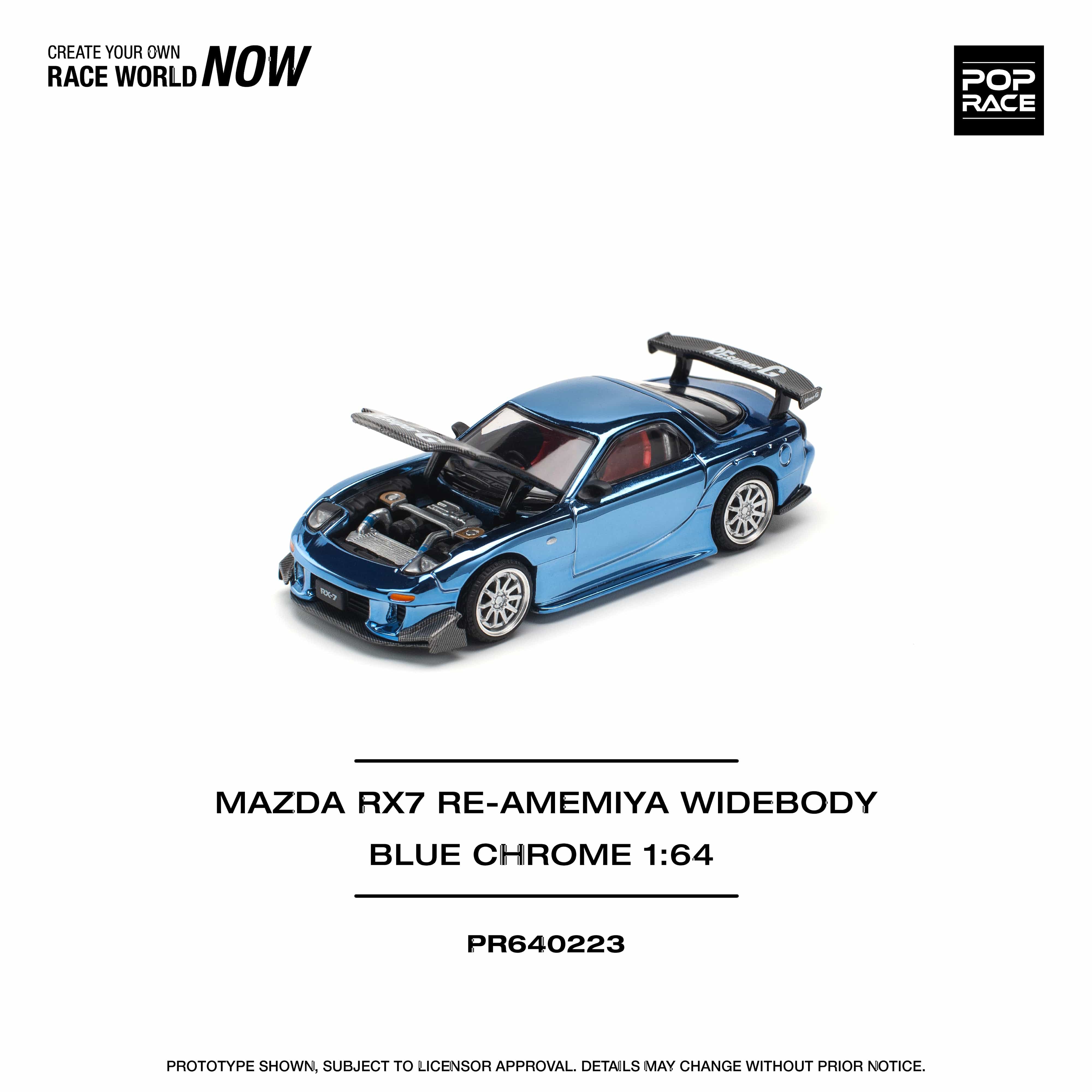Mazda RX-7 FD3S Re-Amemiya Widebody Blue Chrome 1/64 Pop Race