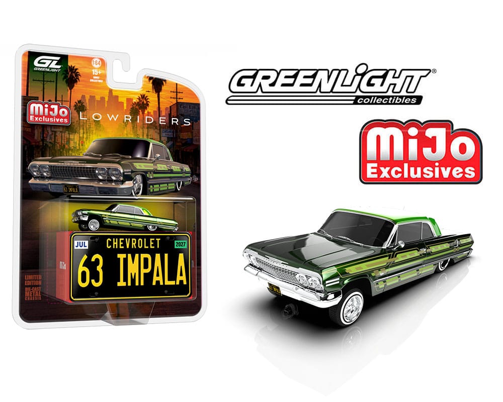 (PRE-ORDER) Lowriders 1963 Chevrolet Impala SS w/ Mini Metal License Plate Dark Green Mijo Exclusives Greenlight 1:64 51757-D