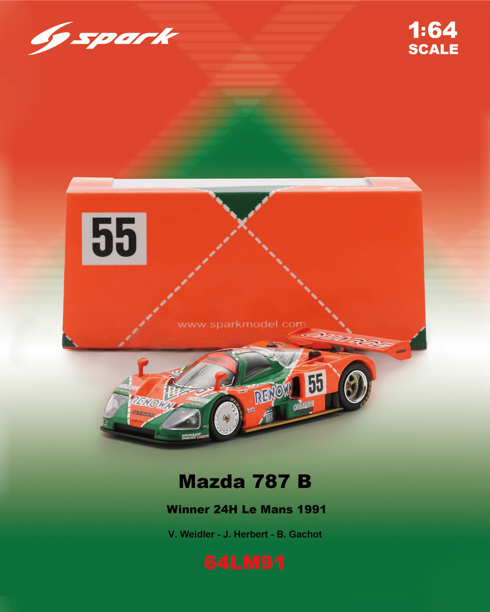 (PRE-ORDER) Mazda 787B No. 55 Le Mans 24H 1991 Winner Spark 1/64 64LM91
