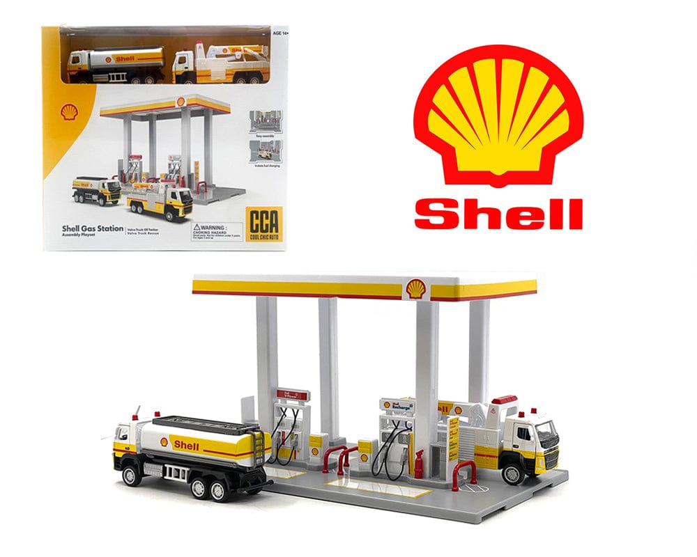 Shell Gas Station Playset with Volvo Oil Tanker & Volvo Tow Truck