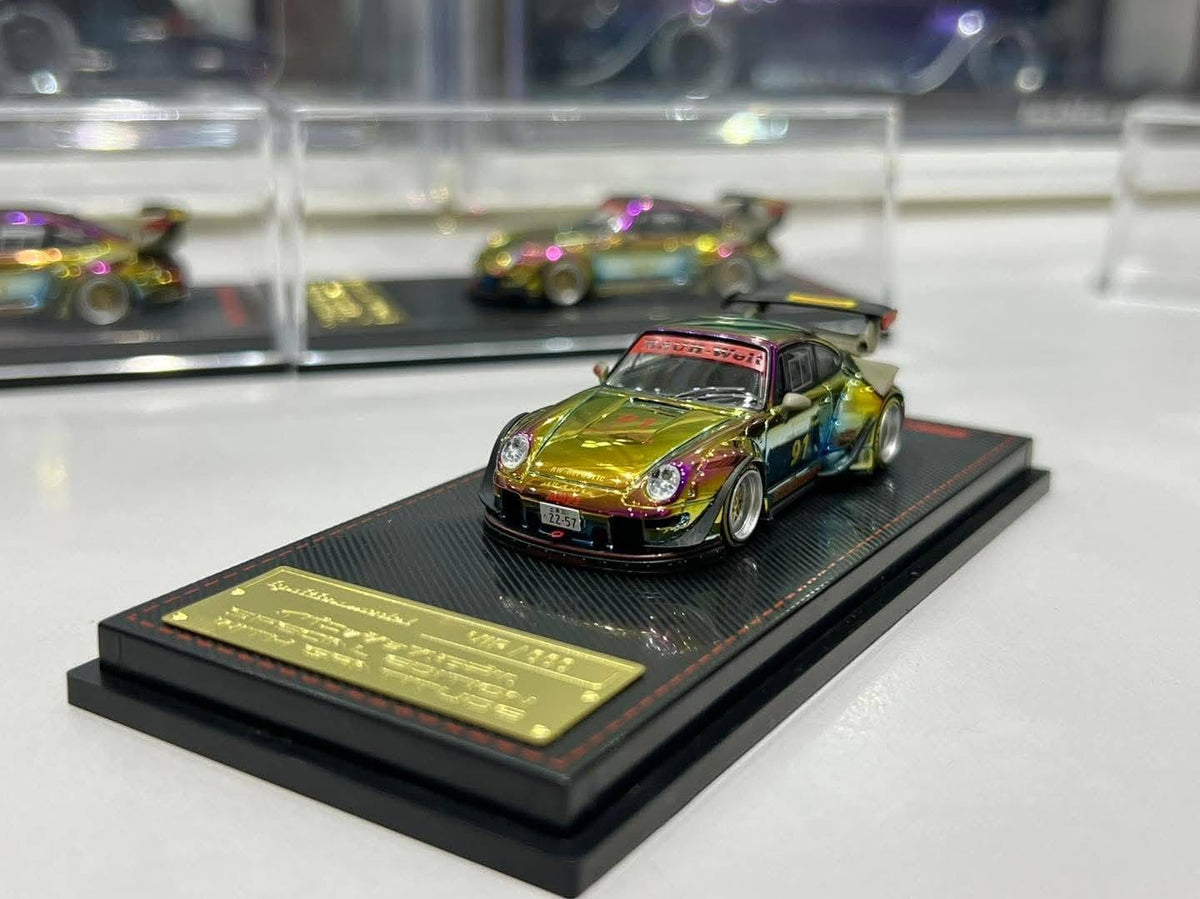 Chase Chrome Porsche RWB 993 Rauh-Welt Begriff  Matte Green Ignition Model 1/64 scale (Copy) IG3873 CHASE