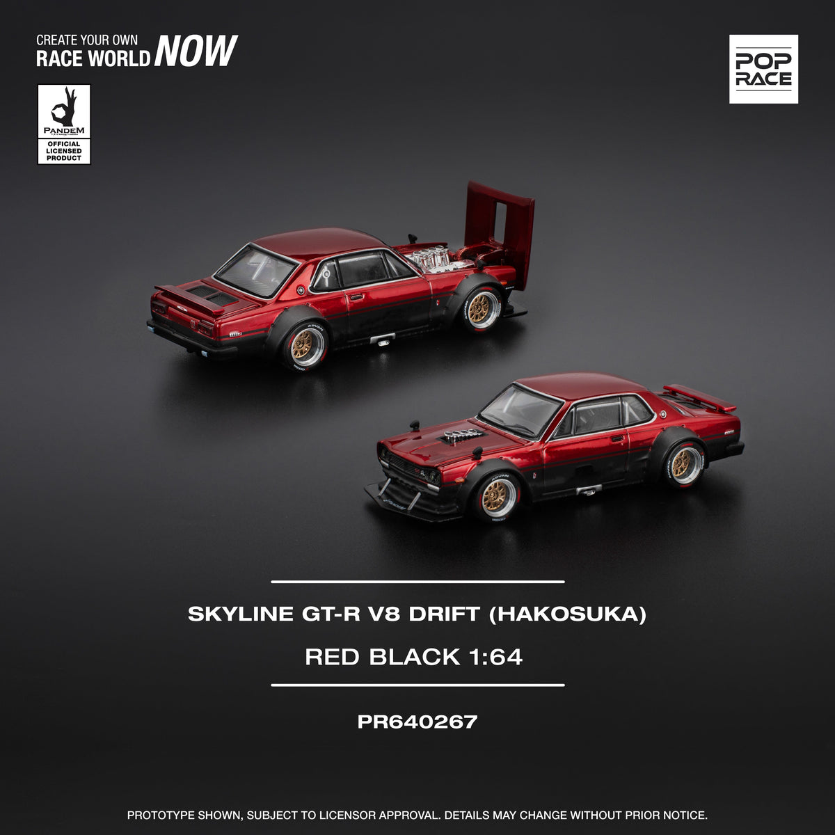 Skyline GT-R V8 Drift Hakosuka Red Black 1/64 Pop Race