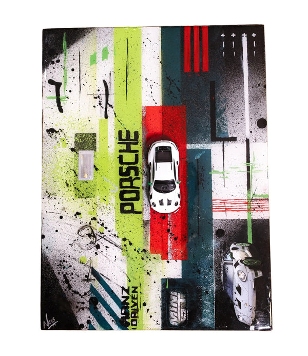 Porsche 911 diecast in Beyond the Box, original 3D mixed-media wall art