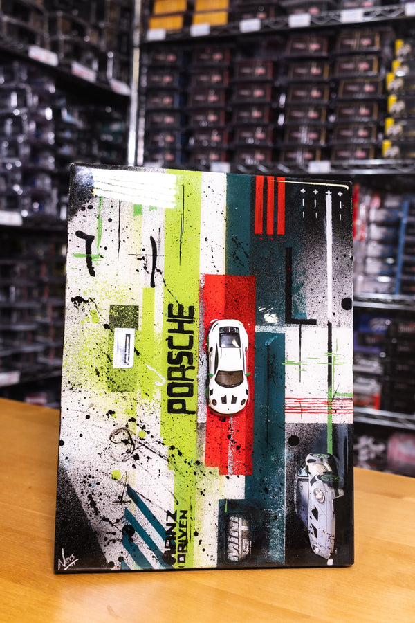 Porsche 911 diecast in Beyond the Box, original 3D mixed-media wall art