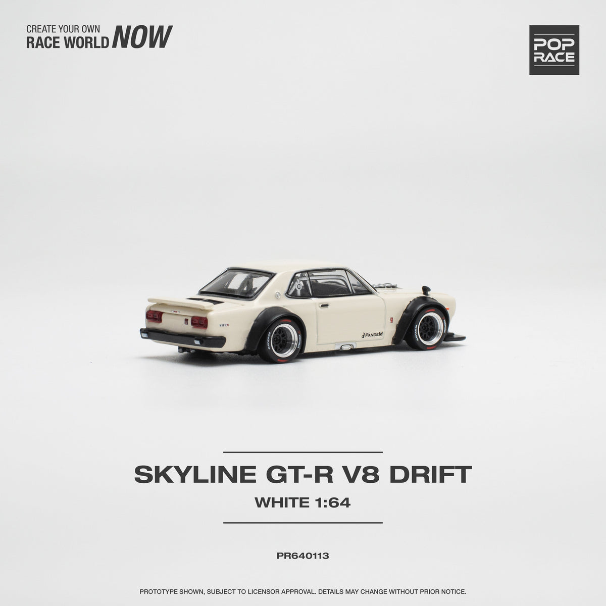 Skyline GT-R V8 Drift (Hakosuka) White 1/64 Pop Race PR640113