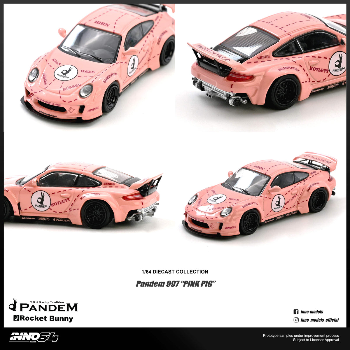 Porsche 911 997 Pandem Pink Pig Inno64 1/64 scale