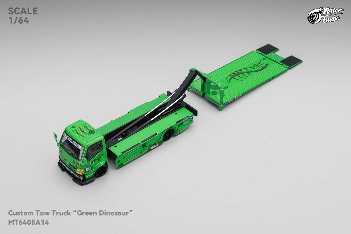 Green Rexy Dino Custom Tow Truck Flat Bed  Micro Turbo 1/64 scale