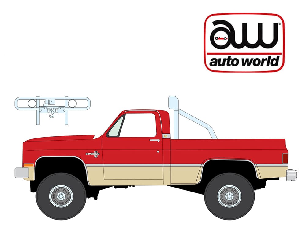 Auto World 1987 Chevy Silverado Fleetside 4x4 Red 1/64 AWSP216-24B