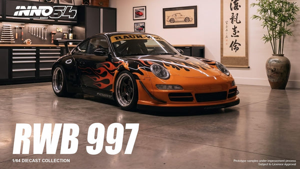 pre-order) Porsche RWB 997 Orange Burning Flame Inno64 1/64 scale