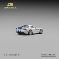 (PRE-ORDER) Dodge Viper ZBI Stone White with Blue Racing Stripes CM Model 1/64 CM64-VIPERZBI-01