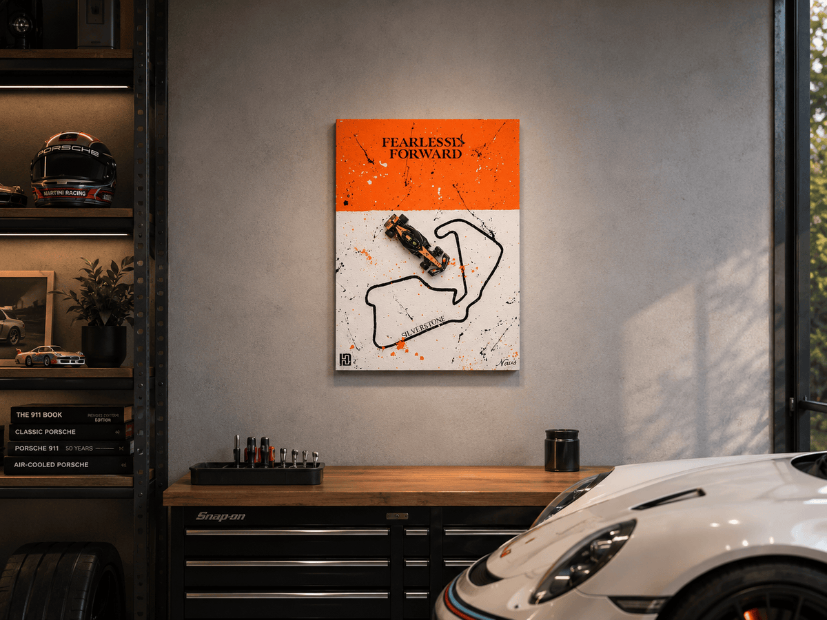 PAPAYA UNLEASHED - FEARLESSLY FORWARD | Original 3D Mixed-Media Automotive Wall Art (9 × 12") (Copy)