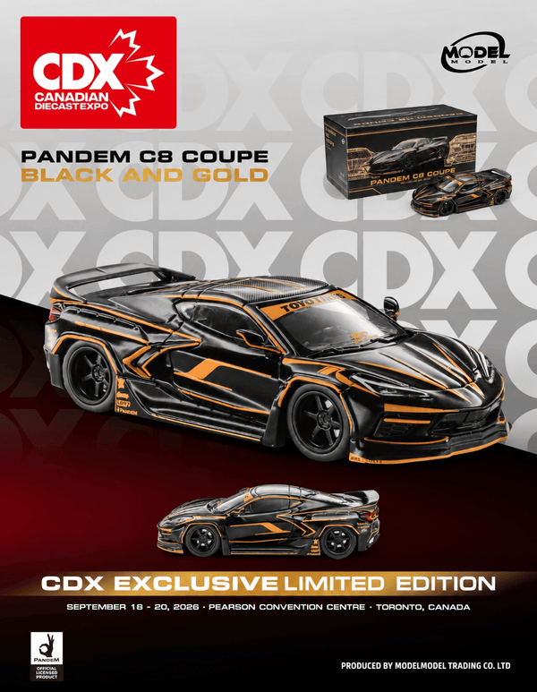 Pandem Chevrolet C8 Corvette coupe Black and Gold CDX Canada Diecast Expo Exclusive 1/64 MM64-C8-TAC