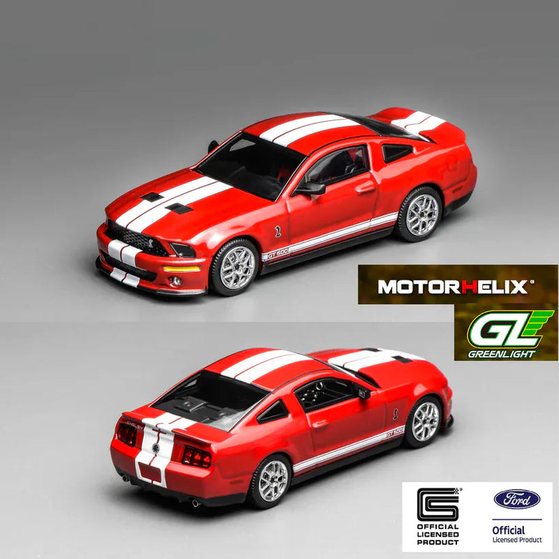 Ford Mustang Shelby GT500 2007 RED with White Stripes Motorhelix x Greenlight 1:64 GL-1251005A
