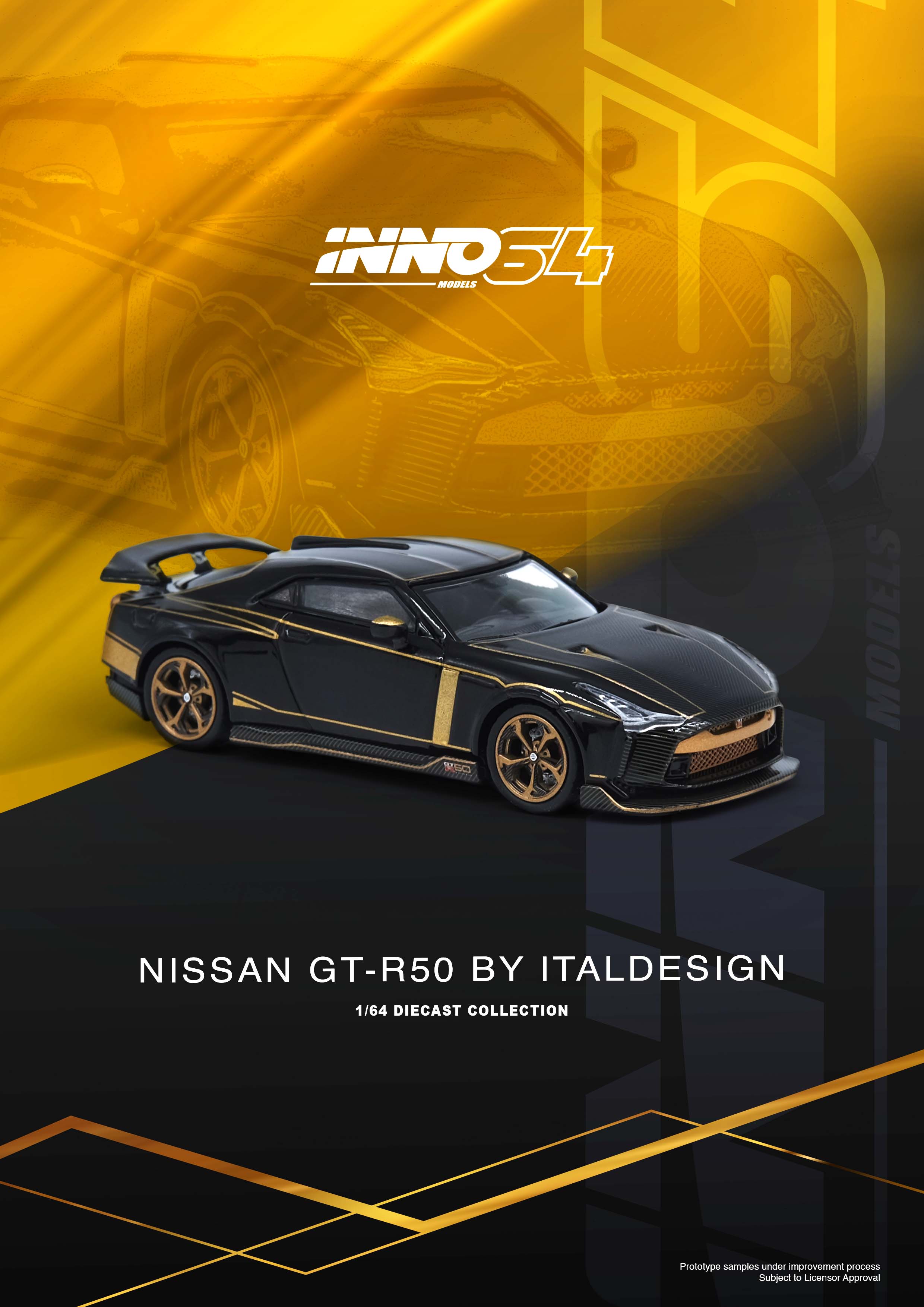 Nissan Skyline GT-R R50 by Italdesign Black & Gold Inno64 1/64