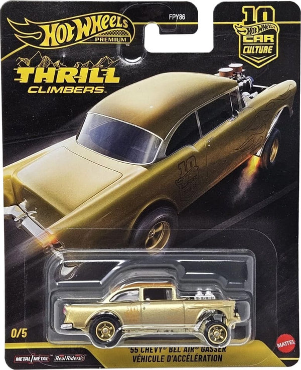 55 Chevy Bel Air Gasser Gold Chase Thrill Climbers Hot Wheels JKF27