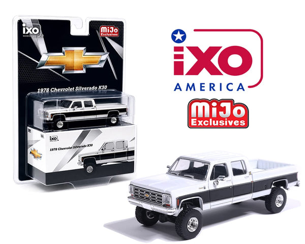 Chevrolet Silverado K30 Crew Cab Fleetside Lifted White w/ Black Two Tone Limited Edition IXO Model 1:64 IAPR1012